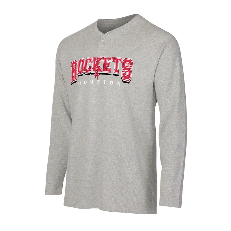 T-shirt Henley à manches longues en tricot thermique Hawthorn pour homme, gris, Houston Rockets, Concepts Sport