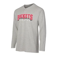 T-shirt Henley à manches longues en tricot thermique Hawthorn pour homme, gris, Houston Rockets, Concepts Sport