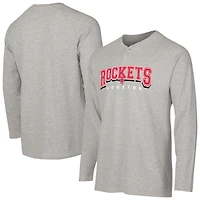T-shirt Henley à manches longues en tricot thermique Hawthorn pour homme, gris, Houston Rockets, Concepts Sport