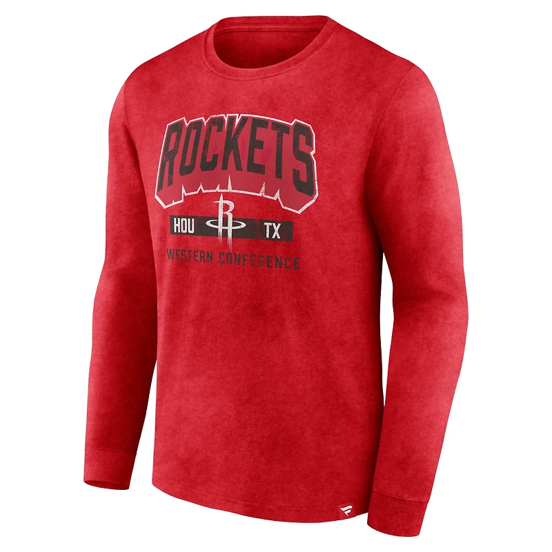 Men's Fanatics Heather Red Houston Rockets Front Court Press Snow Wash Long Sleeve T-Shirt