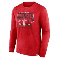 Men's Fanatics Heather Red Houston Rockets Front Court Press Snow Wash Long Sleeve T-Shirt
