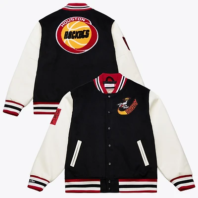 Men's Mitchell & Ness Black/White Houston Rockets Hardwood Classics Off Day Full-Snap Varsity Jacket