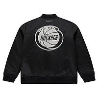 Veste bomber zippée Mitchell & Ness noire Houston Rockets en satin chromé pour homme