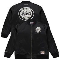 Veste bomber zippée Mitchell & Ness noire Houston Rockets en satin chromé pour homme