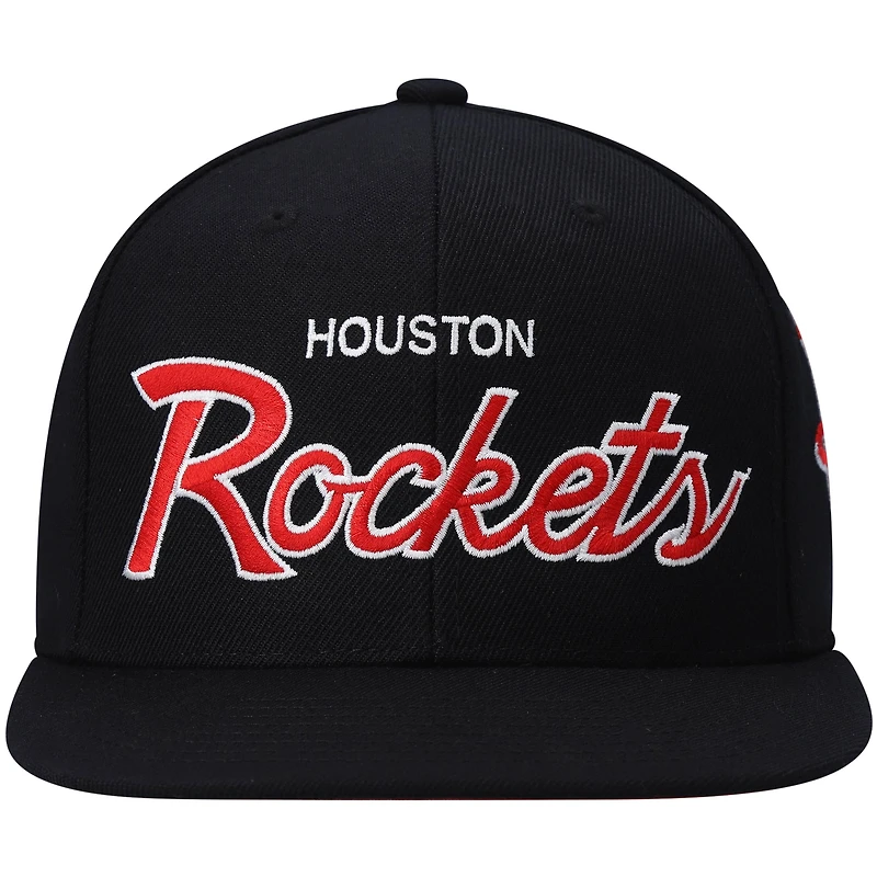 Casquette pour homme Houston Rockets Hardwood Classics Script 2.0 Snapback noire Mitchell & Ness pour homme