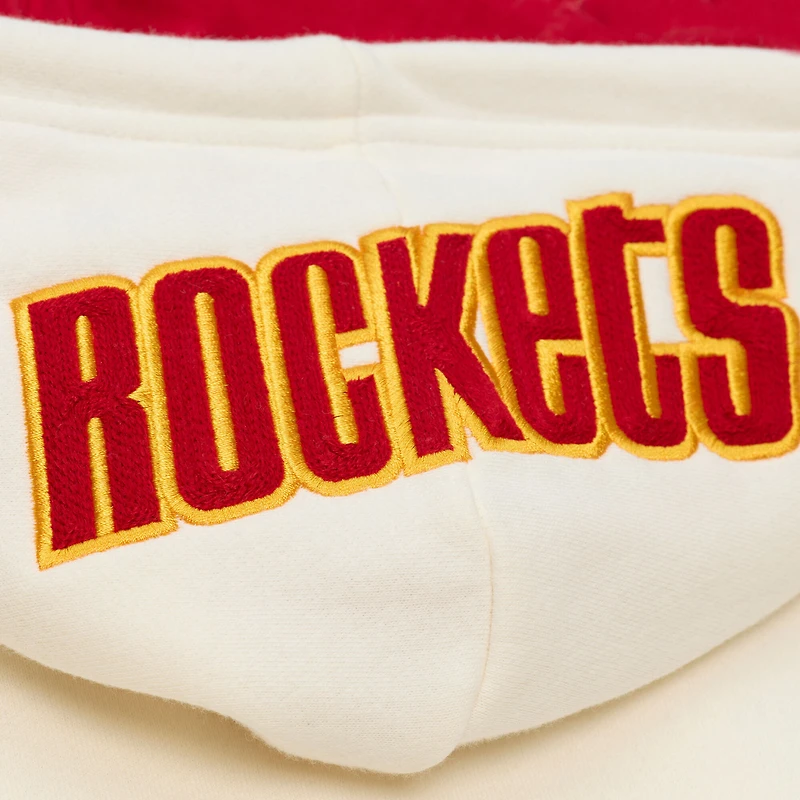 Sweat à capuche en polaire premium Mitchell & Ness crème Houston Rockets Hardwood Classics pour homme