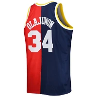 Homme Mitchell & Ness Hakeem Olajuwon Marine/Rouge Houston Rockets Big Tall Hardwood Classics 1993/94 Split Swingman Jersey
