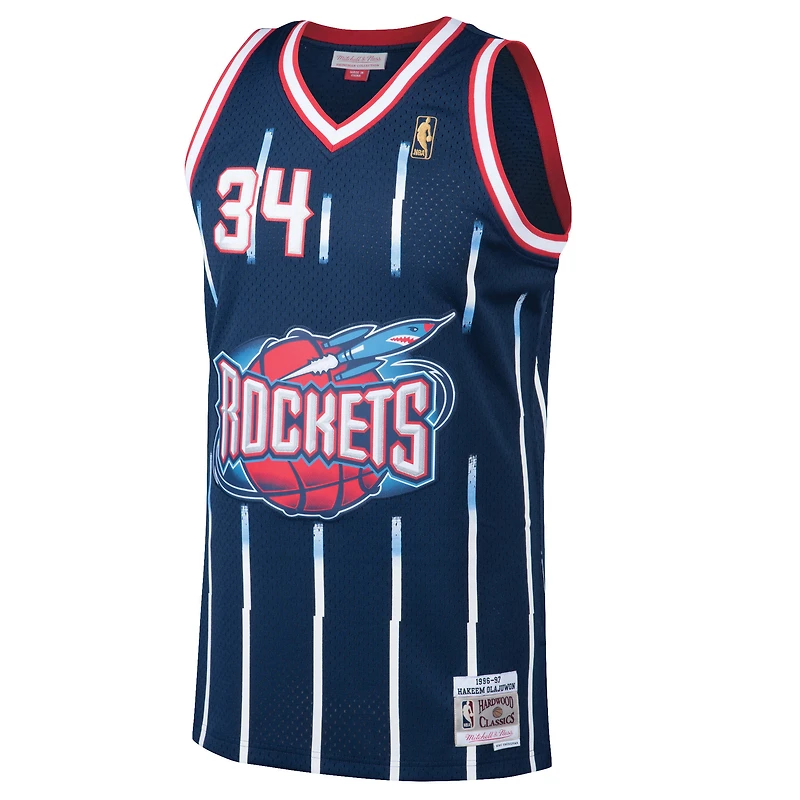 Maillot Swingman Mitchell & Ness Hakeem Olajuwon Houston Rockets 1996/97 pour hommes, bleu marine