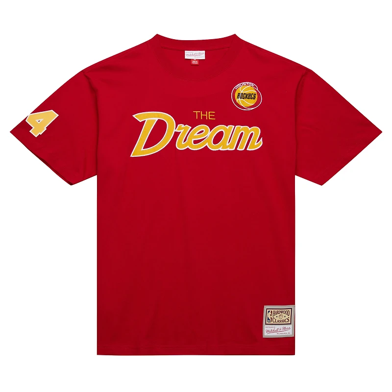 T-shirt surnom premium rouge Houston Rockets Mitchell & Ness Hakeem Olajuwon pour hommes