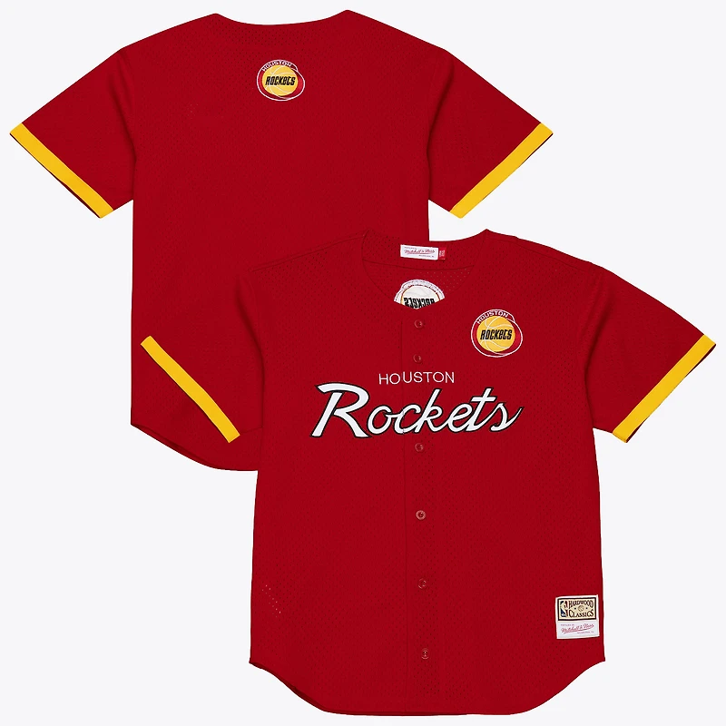 Maillot de mode Mitchell & Ness rouge Houston Rockets Hardwood Classics Head Coach en maille à boutons pour homme