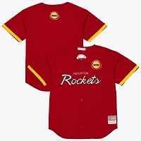 Maillot de mode Mitchell & Ness rouge Houston Rockets Hardwood Classics Head Coach en maille à boutons pour homme