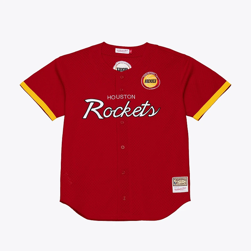 Men's Mitchell & Ness Red Houston Rockets Hardwood Classics Head Coach Mesh Full-Button Fashion Jersey