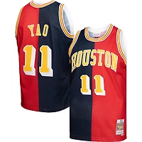 Maillot Homme Mitchell & Ness Yao Ming Bleu Marine/Rouge Houston Rockets Hardwood Classics 2004/05 Split Swingman