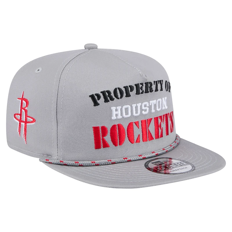 Casquette snapback grise Houston Rockets de New Era pour homme, modèle rétro, propriété du golfeur