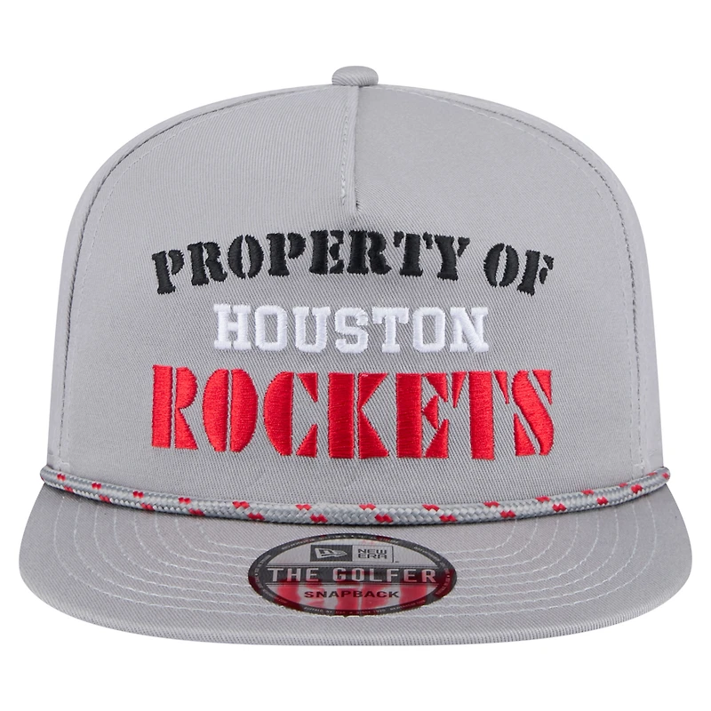 Casquette snapback grise Houston Rockets de New Era pour homme, modèle rétro, propriété du golfeur
