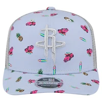 Casquette extensible à boutons-pression New Era bleu clair/gris Houston Rockets Adventure Aloha Pattern 9SEVENTY pour homme