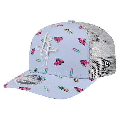 Casquette extensible à boutons-pression New Era bleu clair/gris Houston Rockets Adventure Aloha Pattern 9SEVENTY pour homme