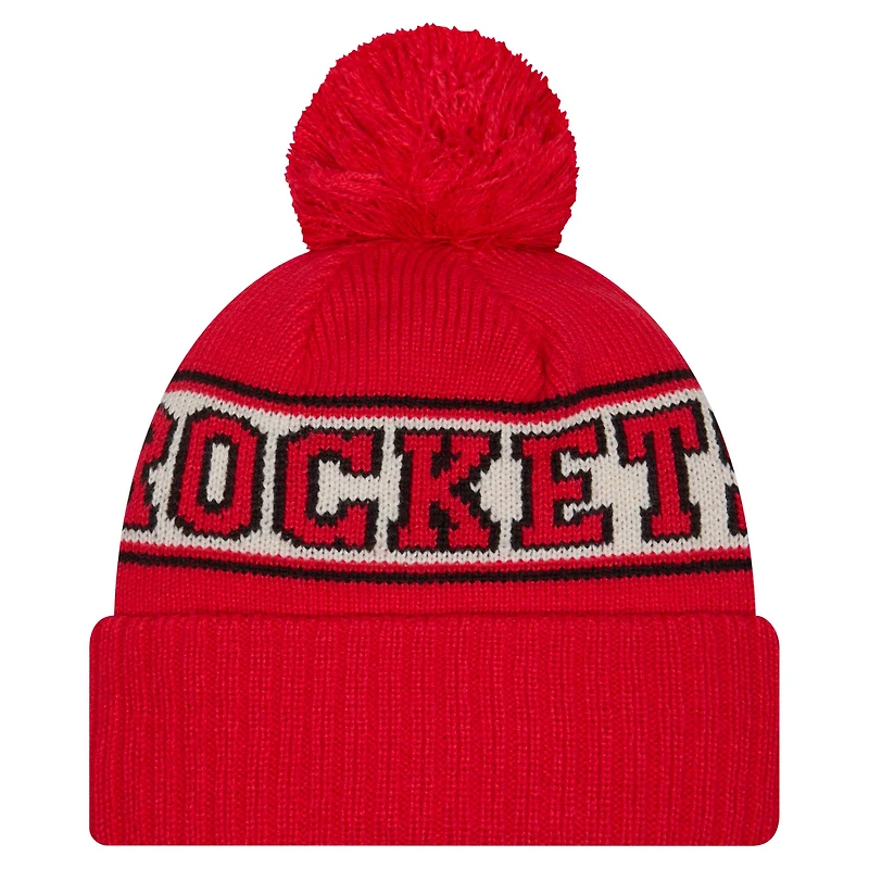 Bonnet en tricot à revers rétro Houston Rockets de New Era pour homme avec pompon