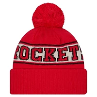 Bonnet en tricot à revers rétro Houston Rockets de New Era pour homme avec pompon