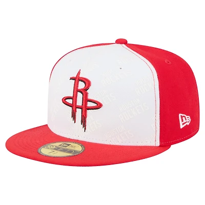 Men's New Era  White/Red Houston Rockets Repeat 59Fifty Fitted Hat