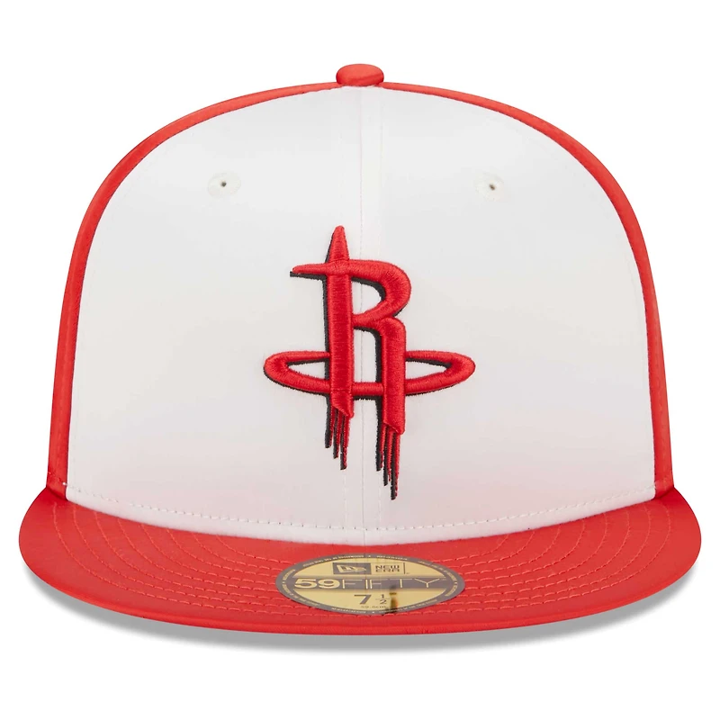 Casquette ajustée 59FIFTY en satin blanc Houston Rockets Throwback pour homme New Era