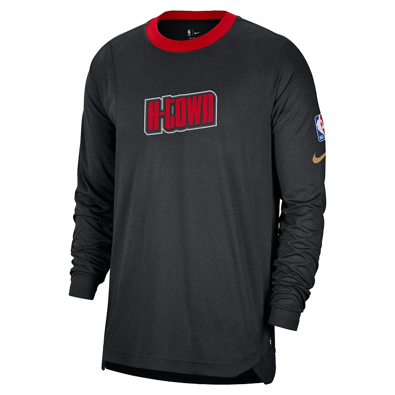 Men's Nike Black/Red Houston Rockets 2024/25 City Edition Authentic Pregame Performance Long Sleeve Shooting T-Shirt