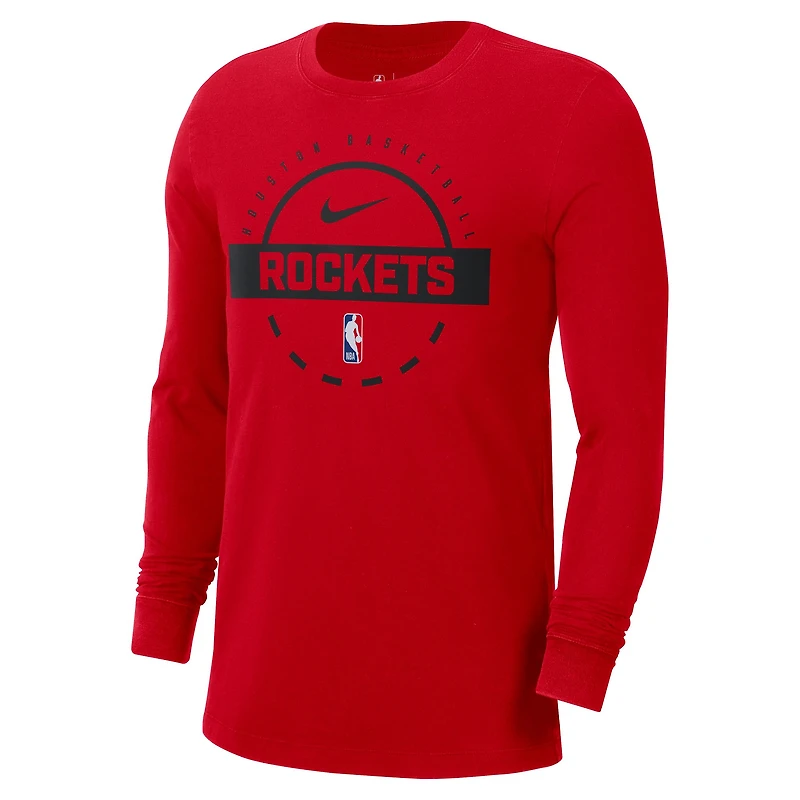 T-shirt d'entraînement à manches longues Nike rouge authentique des Houston Rockets pour homme