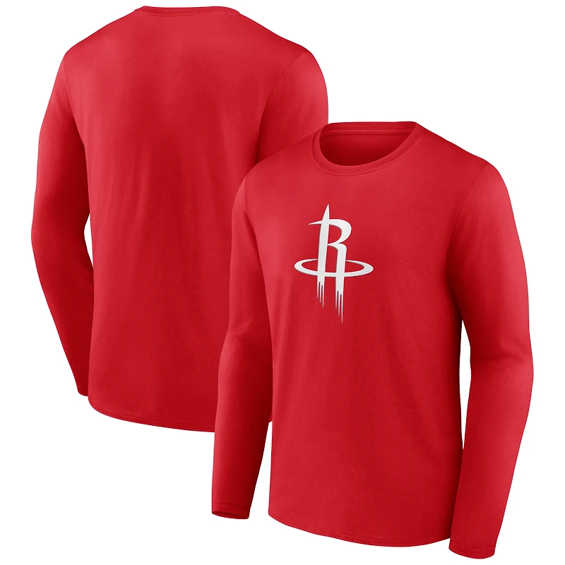 T-shirt à manches longues rouge pour homme avec logo principal des Houston Rockets