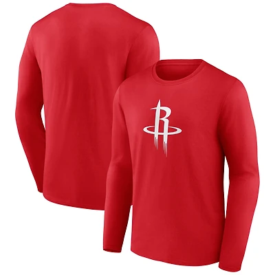 T-shirt à manches longues rouge pour homme avec logo principal des Houston Rockets