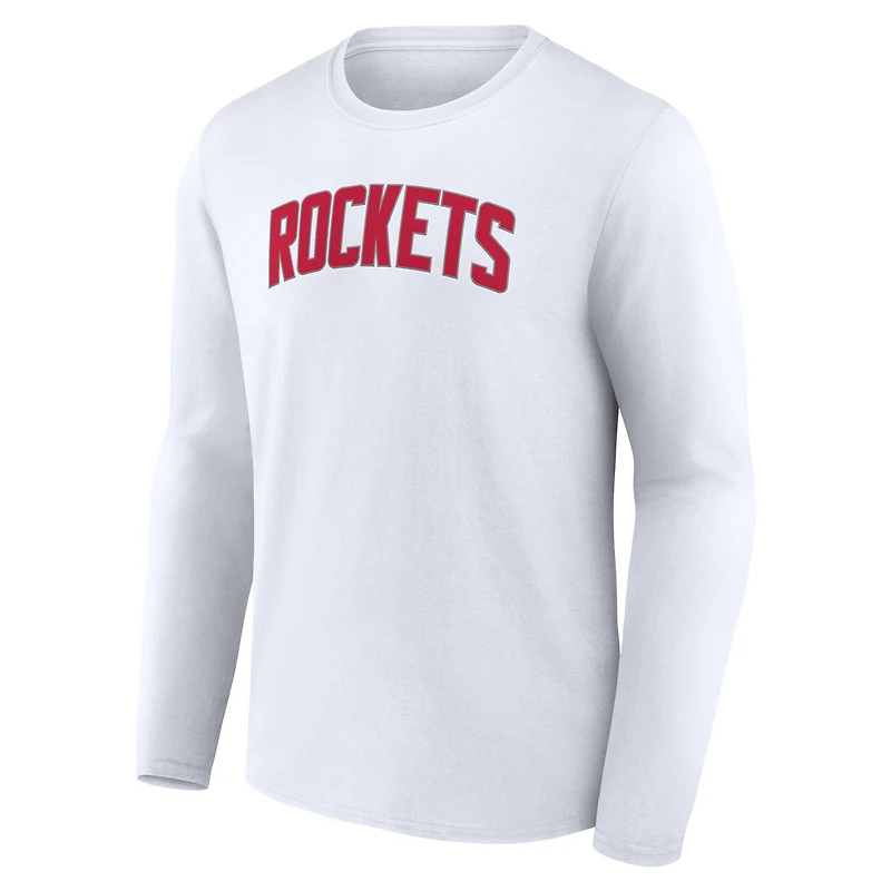 T-shirt blanc à manches longues pour homme avec logo alternatif des Houston Rockets