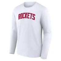 T-shirt blanc à manches longues pour homme avec logo alternatif des Houston Rockets
