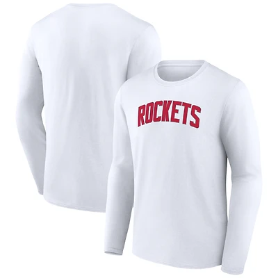 T-shirt blanc à manches longues pour homme avec logo alternatif des Houston Rockets
