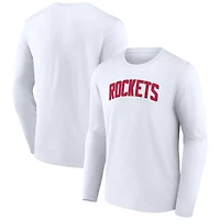 T-shirt blanc à manches longues pour homme avec logo alternatif des Houston Rockets