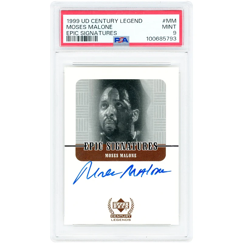 Moses Malone Houston Rockets Autographed 1999 Upper Deck Century Legends Epic Signatures #MM PSA Authenticated 9 Card