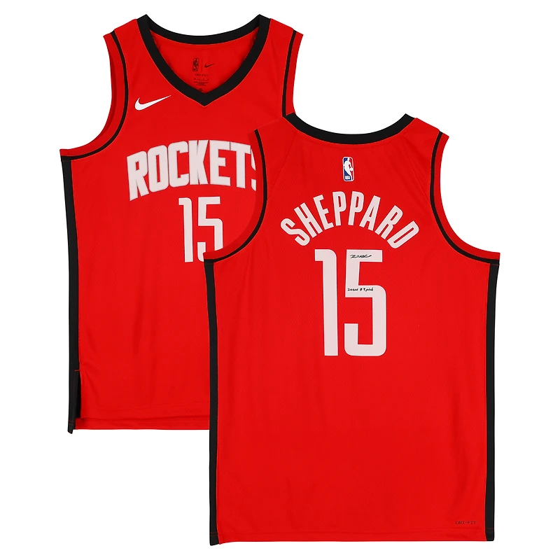 Maillot Nike Icon Swingman rouge dédicacé par Reed Sheppard des Houston Rockets avec inscription « 2024 #3 Pick »