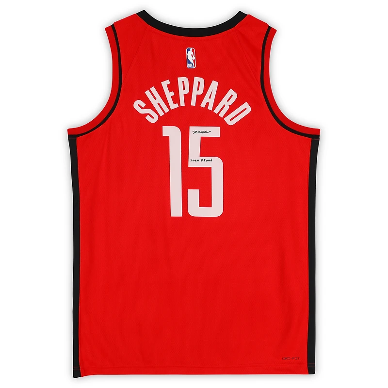 Maillot Nike Icon Swingman rouge dédicacé par Reed Sheppard des Houston Rockets avec inscription « 2024 #3 Pick »