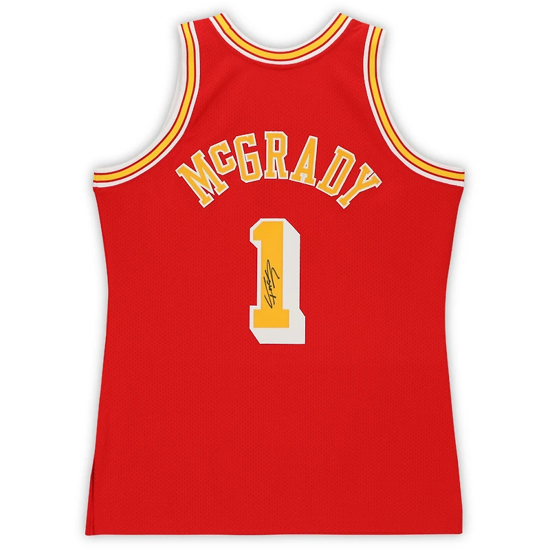 Maillot authentique autographié Mitchell & Ness rouge des Houston Rockets par Tracy McGrady