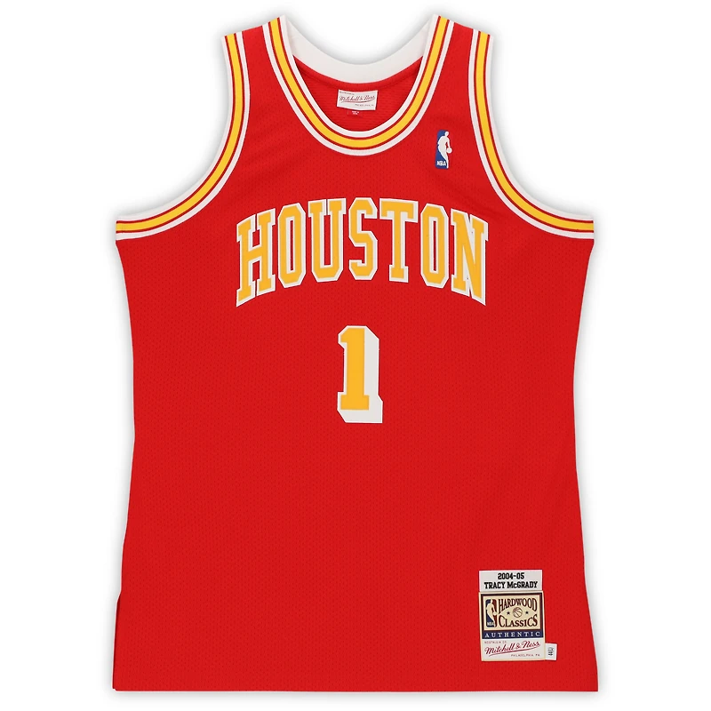 Maillot authentique autographié Mitchell & Ness rouge des Houston Rockets par Tracy McGrady