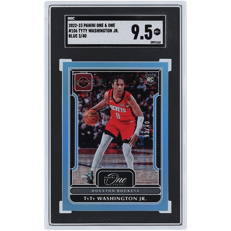 TyTy Washington Jr. Houston Rockets 2022-23 Panini One & One Blue #106 #3/40 SGC Authenticated 9.5 Rookie Card