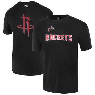T-shirt unisexe FISLL noir surdimensionné avec logo des Houston Rockets