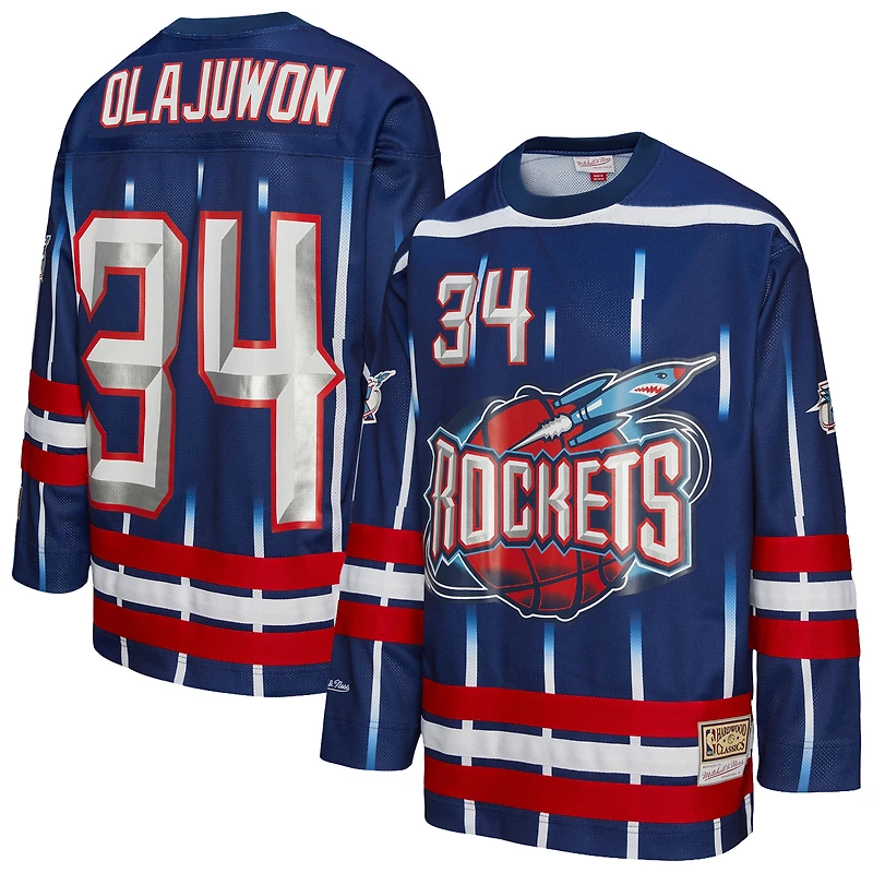 Maillot de hockey unisexe Mitchell & Ness Hakeem Olajuwon bleu marine des Houston Rockets Maxxed Out Fashion