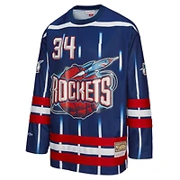 Maillot de hockey unisexe Mitchell & Ness Hakeem Olajuwon bleu marine des Houston Rockets Maxxed Out Fashion