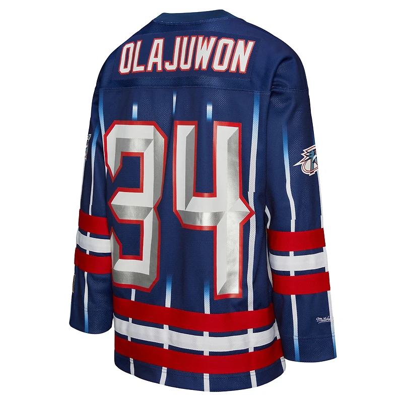 Maillot de hockey unisexe Mitchell & Ness Hakeem Olajuwon bleu marine des Houston Rockets Maxxed Out Fashion