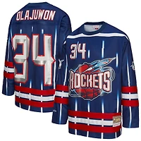 Maillot de hockey unisexe Mitchell & Ness Hakeem Olajuwon bleu marine des Houston Rockets Maxxed Out Fashion