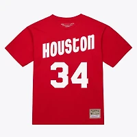 T-shirt unisexe Mitchell & Ness Hakeem Olajuwon rouge Houston Rockets Hardwood Classics avec nom et numéro