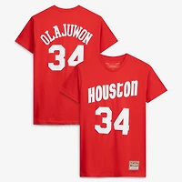 T-shirt unisexe Mitchell & Ness Hakeem Olajuwon rouge Houston Rockets Hardwood Classics avec nom et numéro