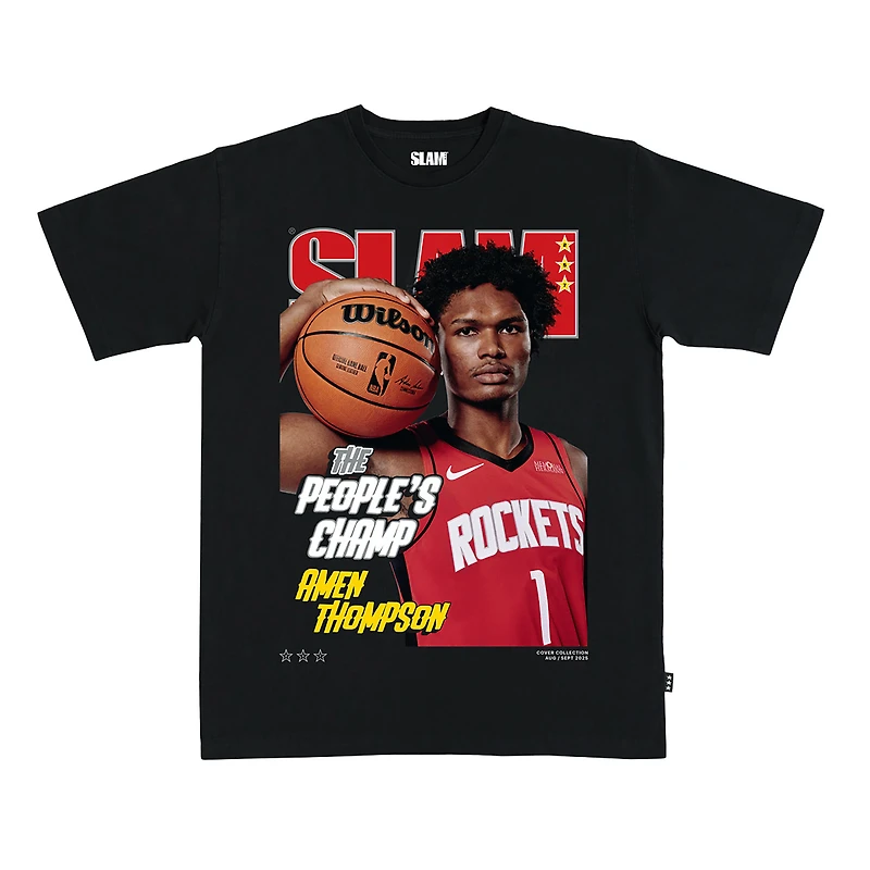 T-shirt unisexe noir avec logo SLAM Amen Thompson des Houston Rockets