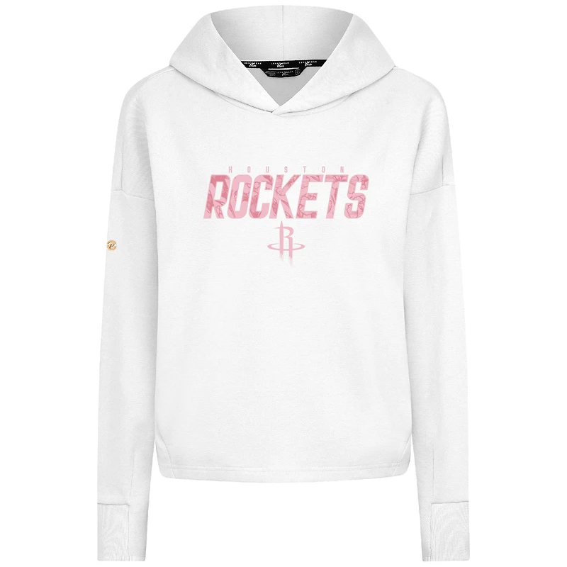 Women's Levelwear  White Houston Rockets Mother's Day Sweet Floral Cropped Tri-Blend Pullover Hoodie