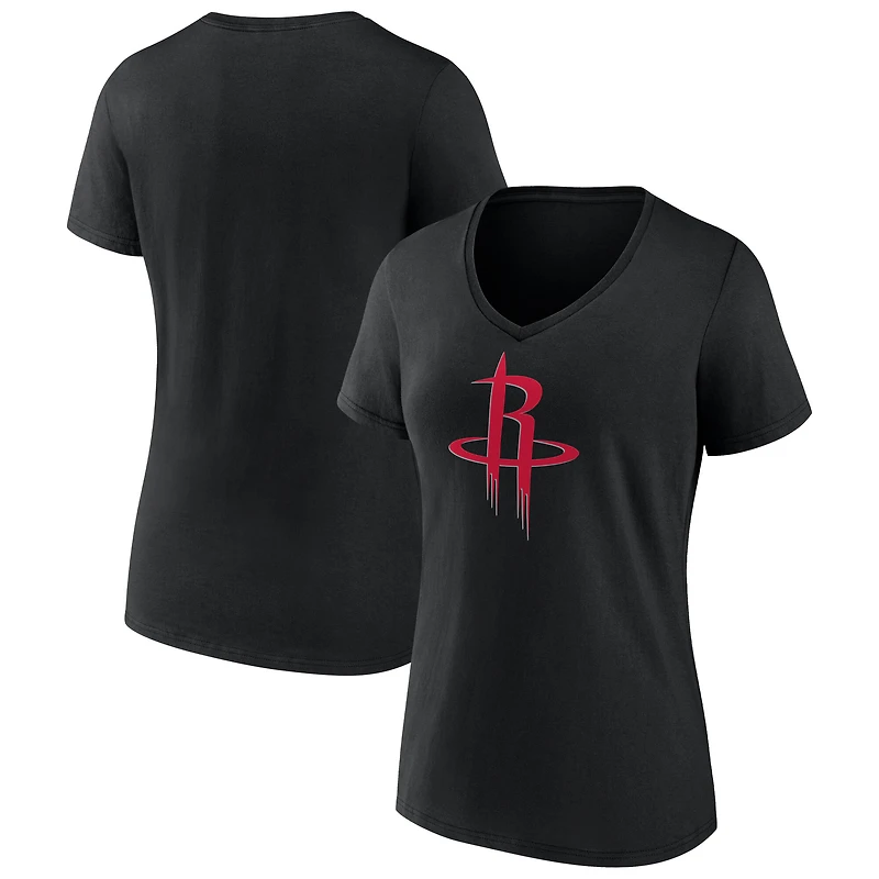 T-shirt blanc à col en V avec logo principal des Houston Rockets pour femmes