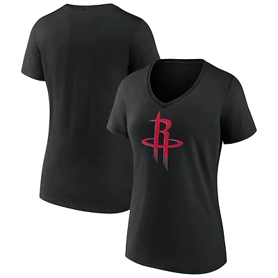 T-shirt blanc à col en V avec logo principal des Houston Rockets pour femmes